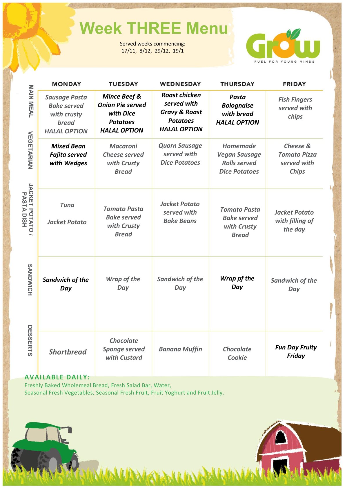 Week 3 November lunch menu Week 3 November lunch menu